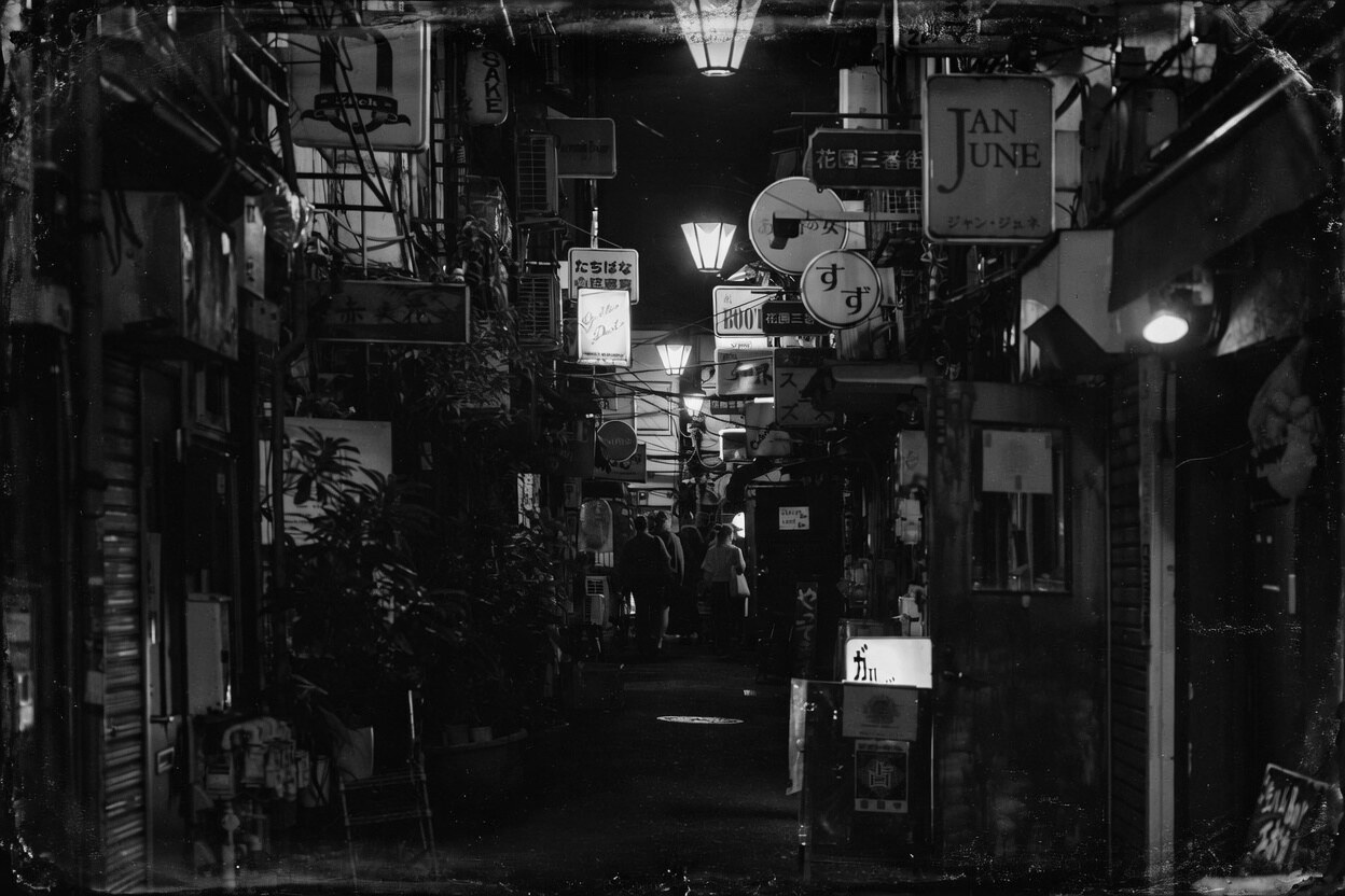 Shinjuku Golden Gai — callejones, ferrotipo